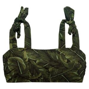 NWT Under Protection Bianca Bikini Bandeau Swimsuit Top Green Leaf Print size xs